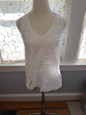 Tracy Reese White Embroidered Floral Racerback Tank Top Size XS